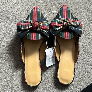 NWT J.Crew plaid bow mule flats, size 8 1/2, never worn